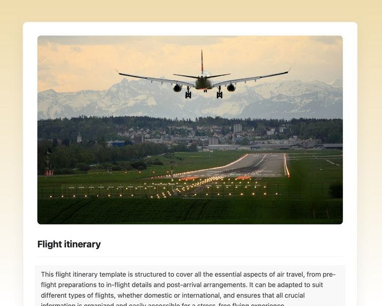 Craft Free Template: Flight itinerary template in Craft showing instructions.
