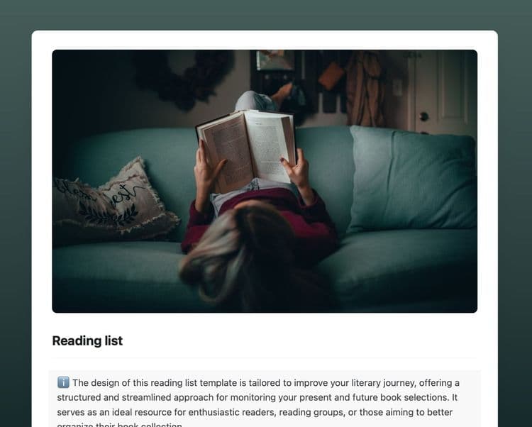 Craft Free Template: Reading list template in Craft showing instructions.