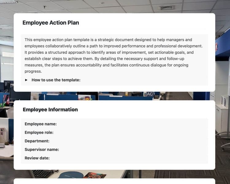 Craft Free Template: employee action plan in craft