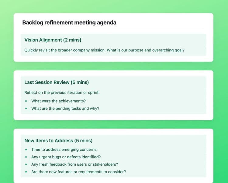 Backlog refinement meeting agenda