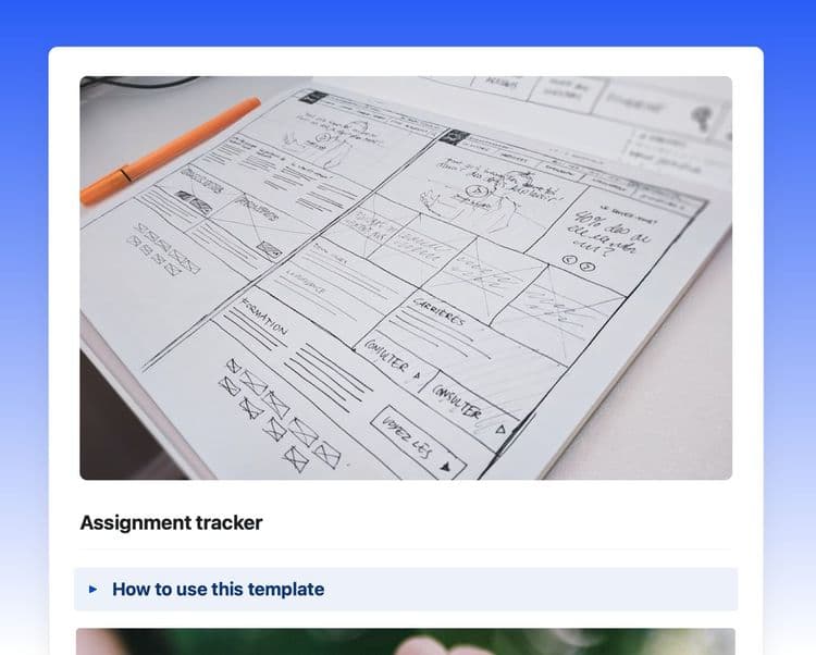 Assignment tracker template in Craft showing instructions.