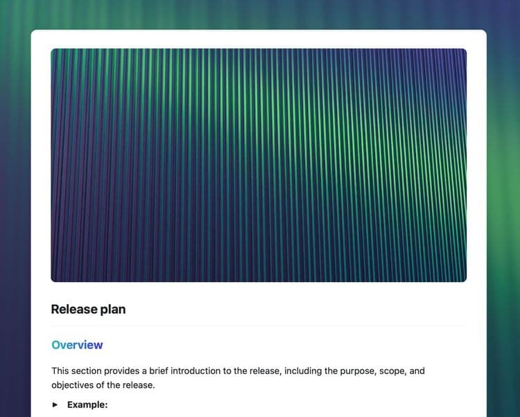 Craft Free Template: Release plan template in Craft showing instructions.