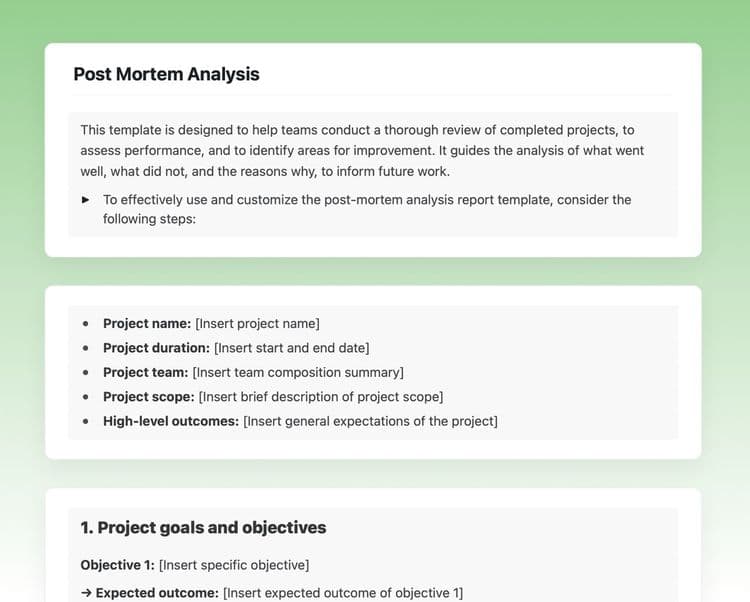 Craft Free Template: Post mortem analysis in craft