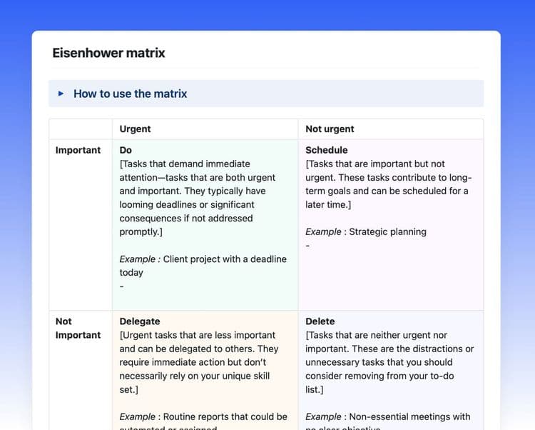 Craft Free Template: eisenhower matrix template in craft