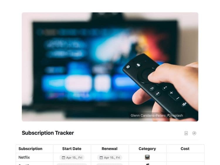 Subscription Tracker Template