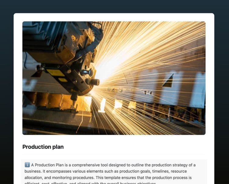 Production plan template in Craft showing instructions.