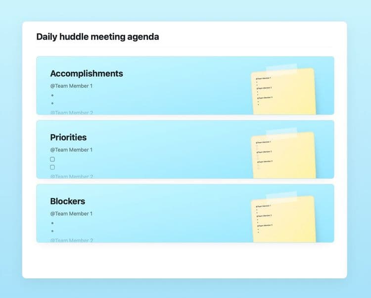 Craft Free Template: Daily huddle meeting agenda template in Craft