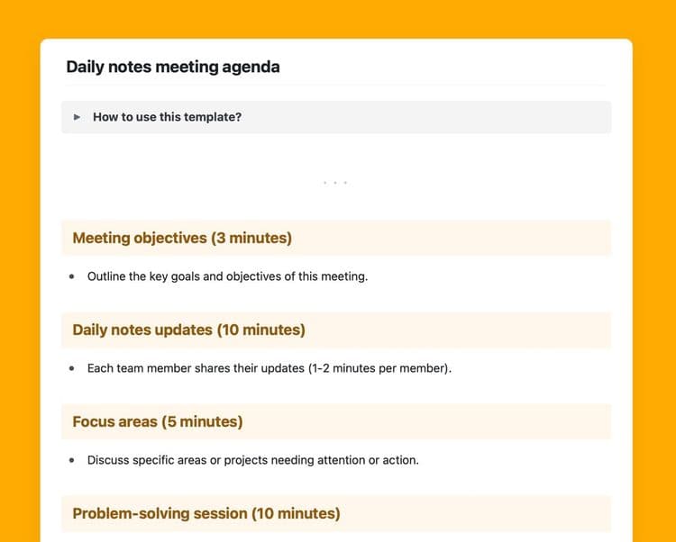 Daily notes meeting agenda template. in Craft.