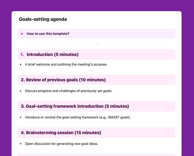 Craft Free Template: Goal-setting workshop agenda in Craft.