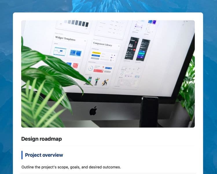 Design roadmap template in Craft showing the project overview section.