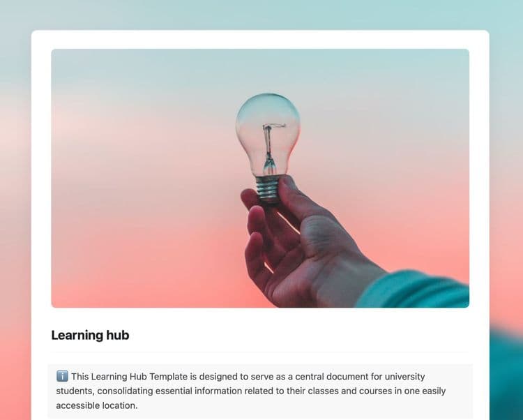 Craft Free Template: Learning hub template in Craft showing instructions.