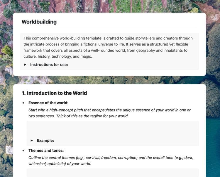 worldbuilding template in craft