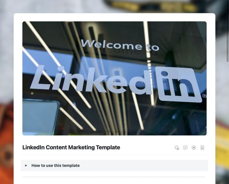 Craft Free Template: Linkedin content marketing template in Craft. Shows how to use this template toggle.