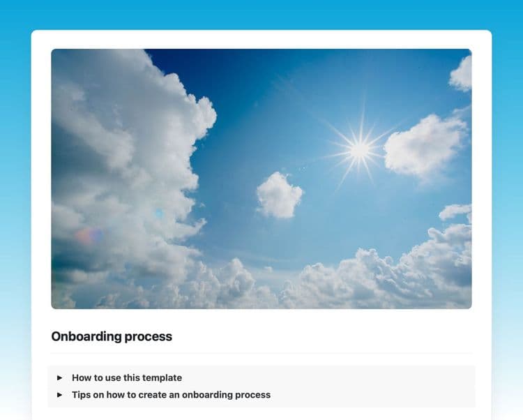 Onboarding process template in Craft showing instructions and tips.