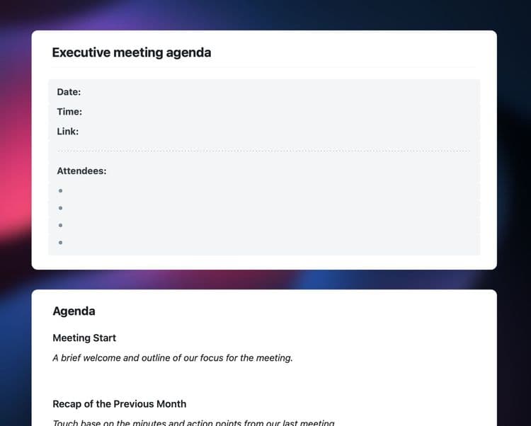 Executive meeting agenda