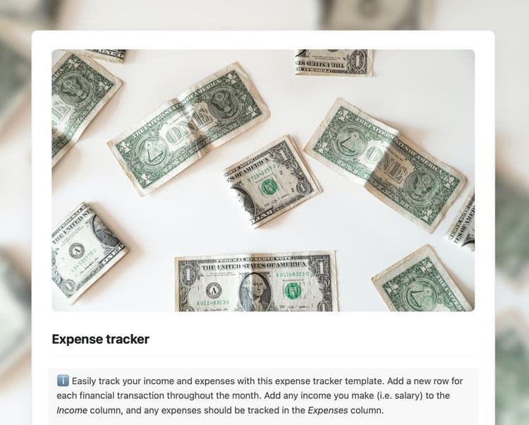 Expense tracker template in Craft showing instructions.