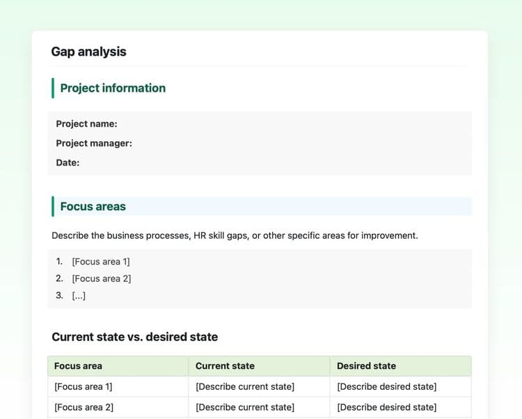 Craft Free Template: gap analysis in craft