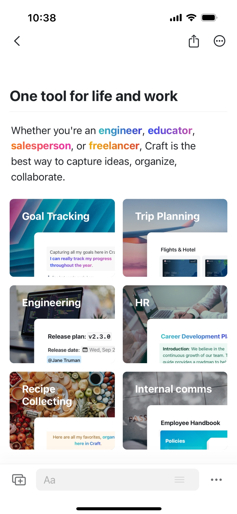 Whether you're an engineer, educator, salesperson, or freelancer, Craft is the best way to organize your work, share ideas and collaborate with your whole team.