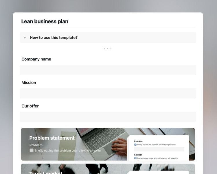 Craft Free Template: Lean business plan template in Craft.