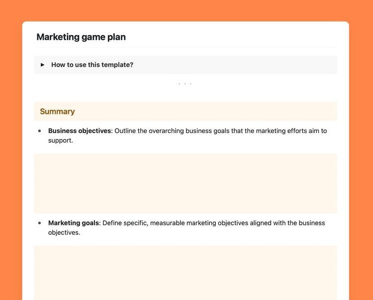 Craft Free Template: Marketing game plan template in Craft.
