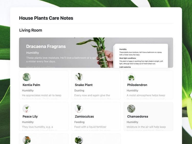 House Plant Notes Template