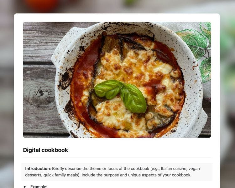 Craft Free Template: Digital cookbook template in Craft showing instructions.