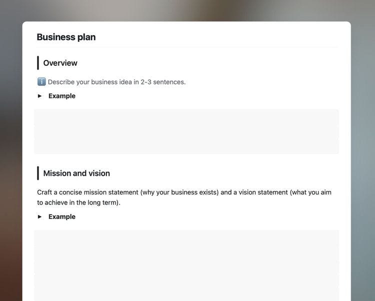 Craft Free Template: Business plan template in Craft.