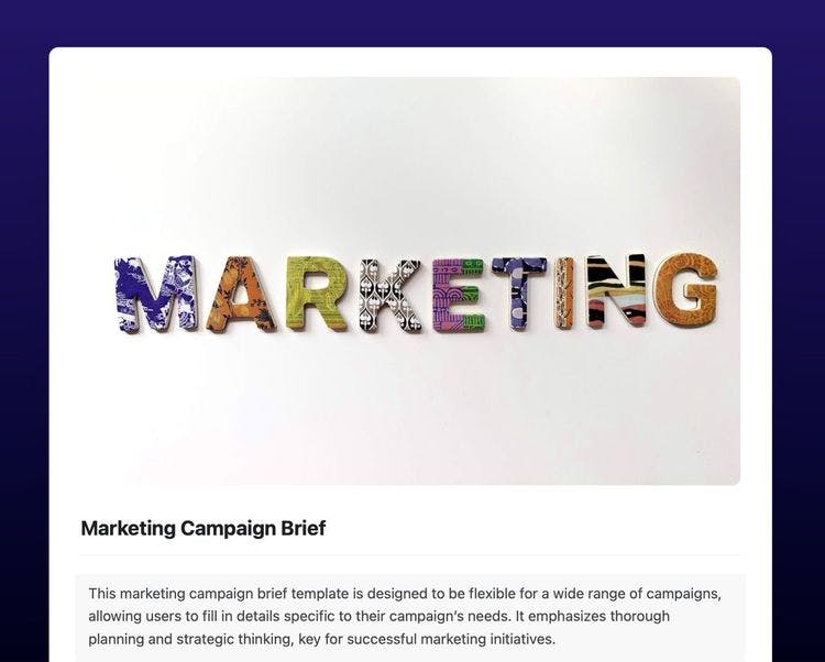 Marketing campaign brief template in Craft
